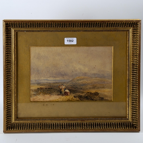 1582 - David Cox, watercolour, figures in landscape, signed and dated 1847, 18cm x 26cm, framed