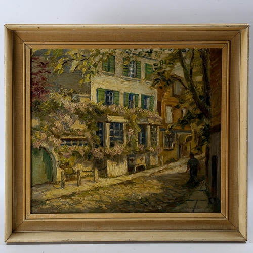 1585 - M A Webb, oil on board, Watchbell Street Rye, signed and inscribed verso, 36cm x 40cm, framed