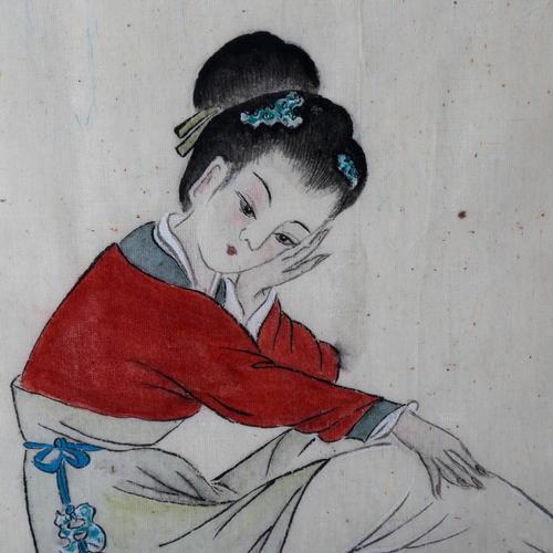 1588 - 20th century Japanese School, painting on silk, portrait of a girl with text inscription, 40cm x 55c... 