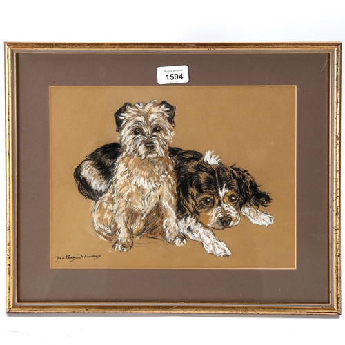 1594 - Jean Parry Williams, charcoal/chalk, 2 Terriers, signed, 23cm x 30cm, framed