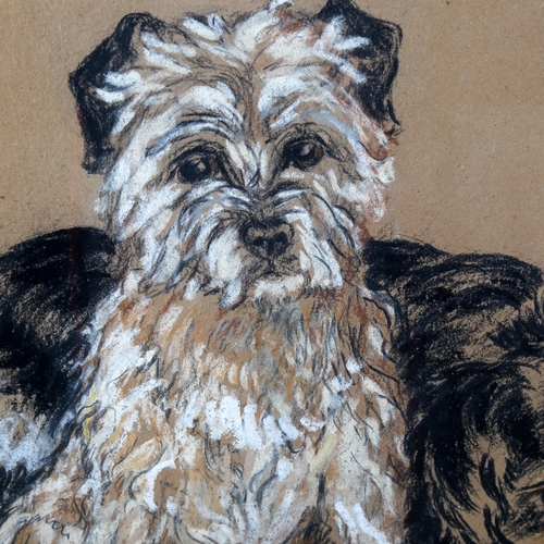 1594 - Jean Parry Williams, charcoal/chalk, 2 Terriers, signed, 23cm x 30cm, framed