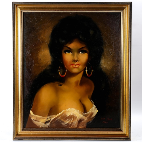 1595 - Luis Goll, oil on canvas, portrait of a girl, signed and dated 1974, 60cm x 50cm, framed