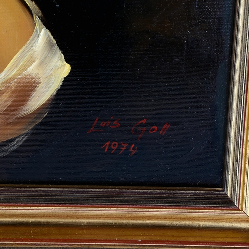 1595 - Luis Goll, oil on canvas, portrait of a girl, signed and dated 1974, 60cm x 50cm, framed