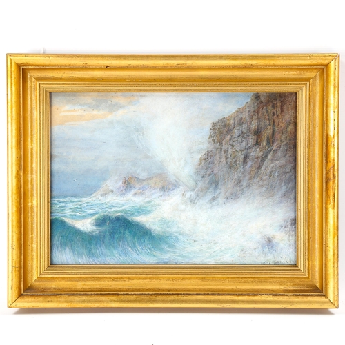 1600 - William Toplis, watercolour, rough seas on the Sark coast, signed and dated '96, 24cm x 34cm, framed