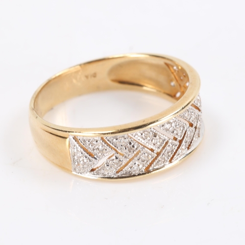 320 - A modern 14ct gold diamond dress ring, openwork settings with single-cut diamonds, total diamond con... 