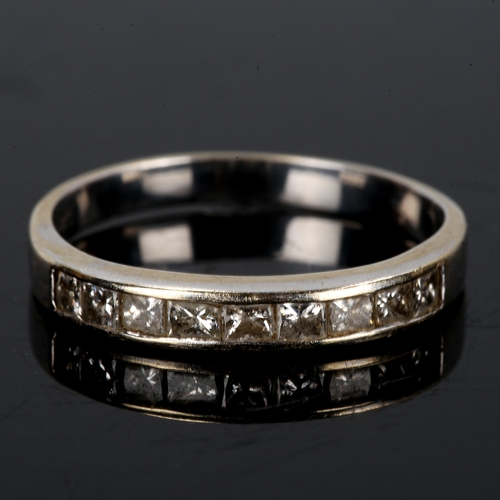 430 - A modern 18ct white gold diamond half eternity ring, set with Princess-cut diamonds, total diamond c... 