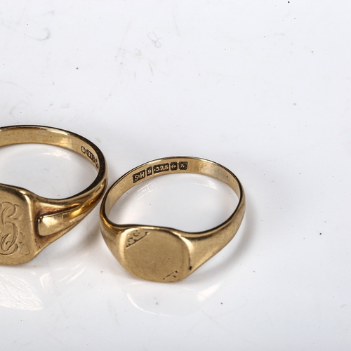 439 - 5 x 9ct gold signet rings, sizes O, Q, U, W and X, 22.5g total (5)