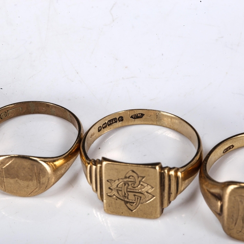 439 - 5 x 9ct gold signet rings, sizes O, Q, U, W and X, 22.5g total (5)