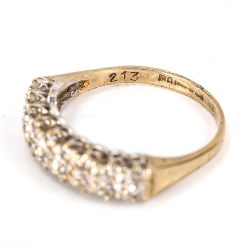 442 - A modern 9ct gold diamond half hoop ring, set with double-row of single-cut diamonds, total diamond ... 