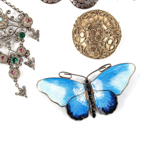 452 - Various jewellery, including large Scandinavian sterling and enamel butterfly brooch, Georg Jensen K... 