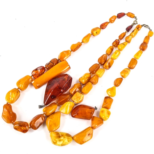 454 - Various Baltic amber jewellery, including butterscotch necklace, specimen necklace etc, 147.1g total... 