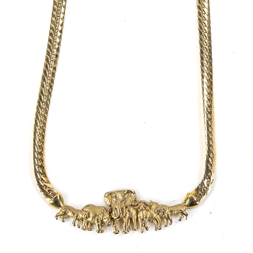 466 - A 9ct gold figural African Big Five necklace, on 9ct herringbone link chain, necklace length 44cm, 2... 