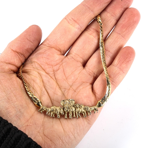 466 - A 9ct gold figural African Big Five necklace, on 9ct herringbone link chain, necklace length 44cm, 2... 