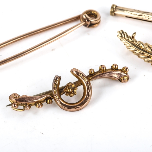 472 - 3 x 9ct gold brooches, 5.8g, and a miniature stone set propelling pencil, fern length 48.6mm (4)