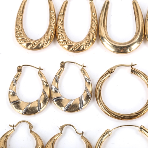 475 - 6 pairs of 9ct gold hoop earrings, largest diameter 30.1mm, 8.7g total (6 pairs)