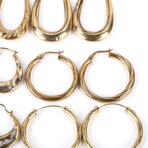 475 - 6 pairs of 9ct gold hoop earrings, largest diameter 30.1mm, 8.7g total (6 pairs)