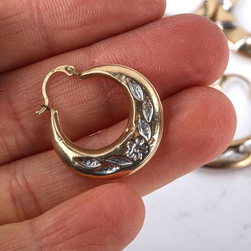 475 - 6 pairs of 9ct gold hoop earrings, largest diameter 30.1mm, 8.7g total (6 pairs)