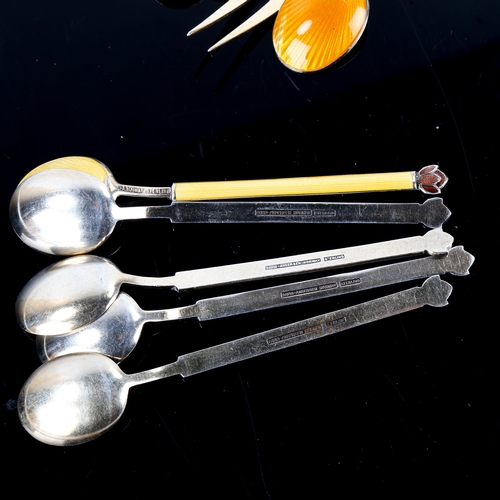 487 - DAVID ANDERSEN - a group of Vintage Norwegian vermeil sterling silver and harlequin enamel flatware,... 