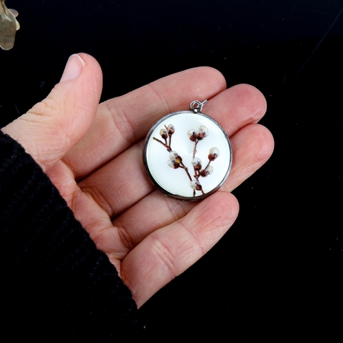 494 - Various Danish silver and enamel jewellery, comprising locket pendant and 2 pairs of clip-on earring... 