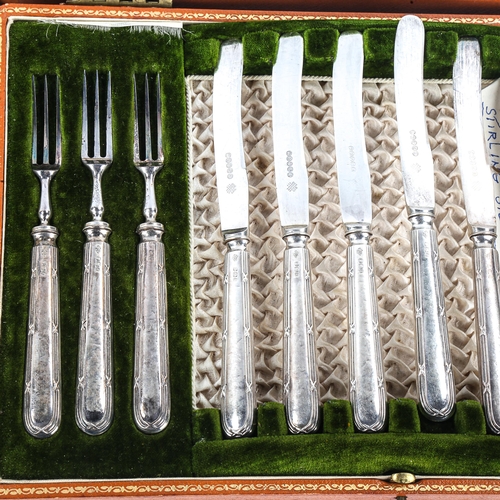 498 - Various cased sets of cutlery, including silver-handled dessert knives and forks for 6 people, teasp... 