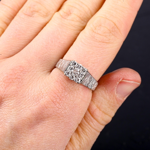 509 - A late 20th century 18ct white gold diamond square cluster ring, set with modern round brilliant-cut... 