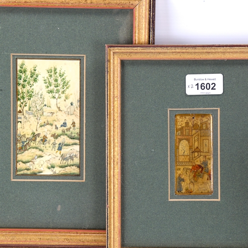 1602 - 2 small Persian paintings with gilding on ivory, both signed, one by Hajj Mosavvir Al-Molki, 8cm x 4... 