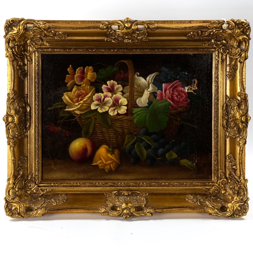 1606 - E Steele, oil on canvas, still life, signed, 30cm x 40cm, framed