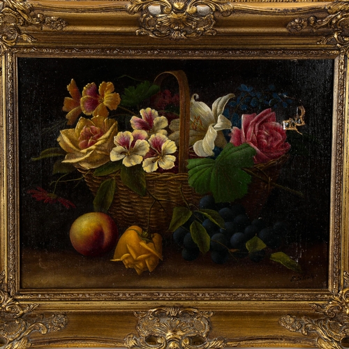 1606 - E Steele, oil on canvas, still life, signed, 30cm x 40cm, framed