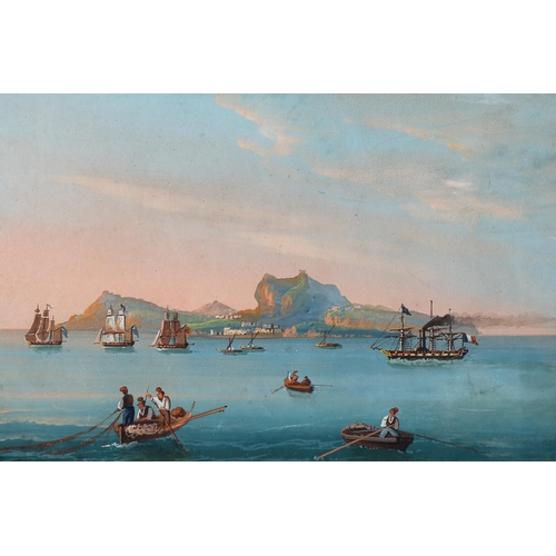 1610 - Neapolitan School, gouache painting, shipping in the Bay of Naples, unsigned, 15cm x 21cm, framed