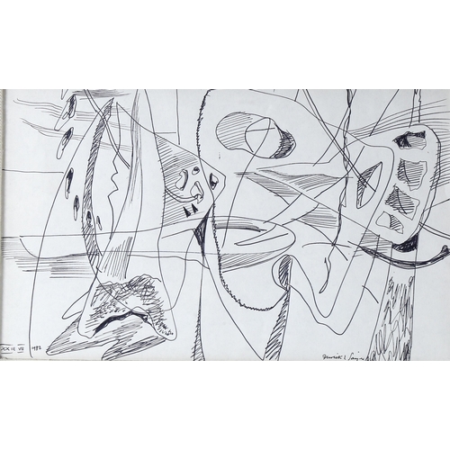 1611 - DERRICK SAYER (1917 - 1992), abstract pen drawing, dated 1982, 28cm x 29cm