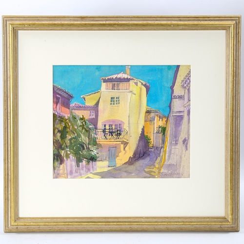 1612 - Jenny Wheatley, watercolour, back street, St Siffret, signed, 28cm x 32cm, framed