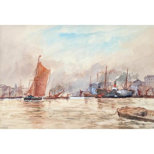 1616 - Henry Woods, watercolour, busy Thames scene, signed, 27cm x 40cm, framed