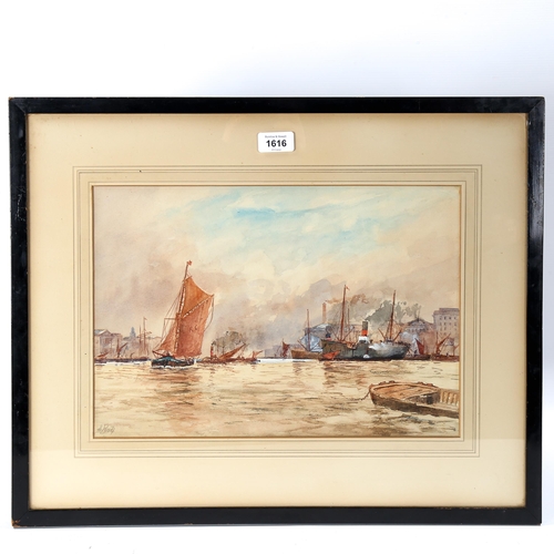 1616 - Henry Woods, watercolour, busy Thames scene, signed, 27cm x 40cm, framed