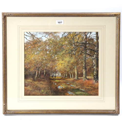 1617 - Clive Madgwick, pastel/watercolour, woodland scene, signed with monogram, 32cm x 38cm, framed