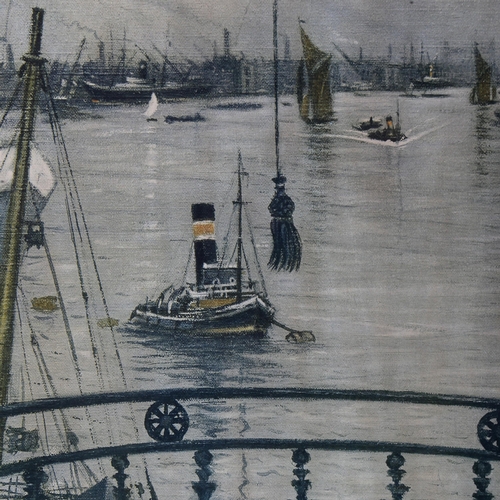 1618 - C R W Nevinson, colour print, Greenwich Reach, image 50cm x 40cm, framed