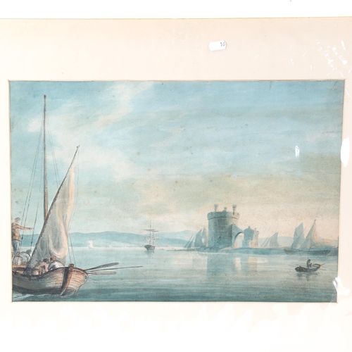 1621 - 2 x 19th century watercolours, harbour scene, unsigned, 34cm x 50cm, and mountain scene, 32cm x 46cm... 