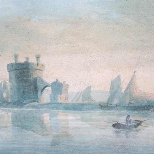 1621 - 2 x 19th century watercolours, harbour scene, unsigned, 34cm x 50cm, and mountain scene, 32cm x 46cm... 