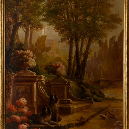 1634 - George Baret, oil on canvas, hounds on a Classical stone terrace, signed, 73cm x 54cm, framed