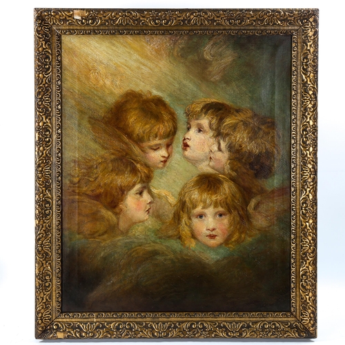 1635 - After Joshua Reynolds, 19th century oil on canvas, study of 5 children, unsigned, 75cm x 62cm, frame... 