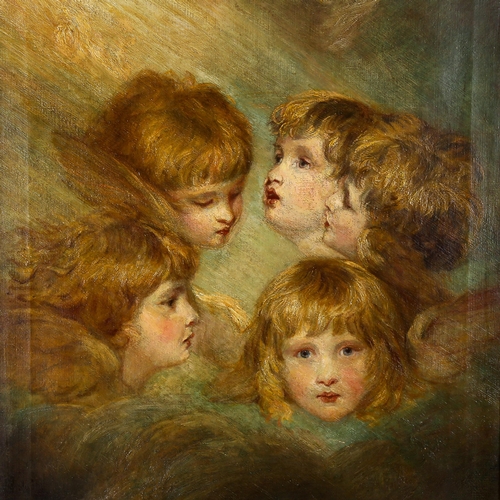 1635 - After Joshua Reynolds, 19th century oil on canvas, study of 5 children, unsigned, 75cm x 62cm, frame... 