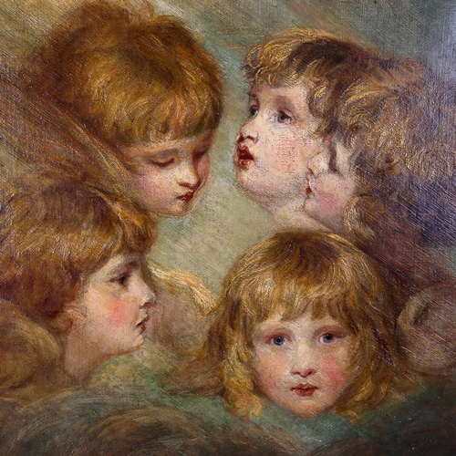 1635 - After Joshua Reynolds, 19th century oil on canvas, study of 5 children, unsigned, 75cm x 62cm, frame... 