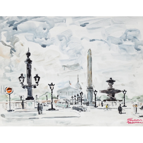 1637 - Jean Facon Marrec (1903 - 1994), watercolour, Place De La Concorde Paris, signed, 28cm x 35cm, mount... 