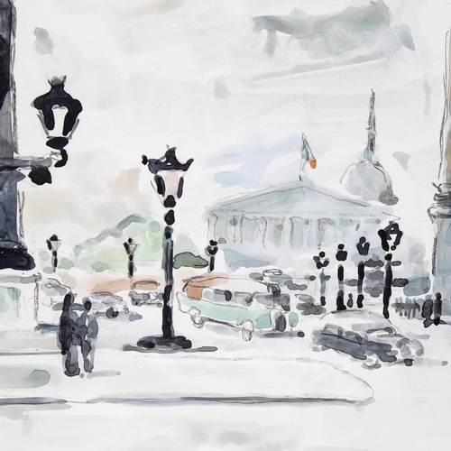 1637 - Jean Facon Marrec (1903 - 1994), watercolour, Place De La Concorde Paris, signed, 28cm x 35cm, mount... 