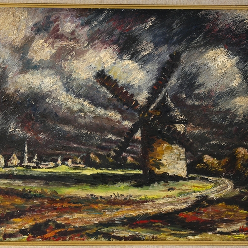 1641 - Claude Le Grand, oil on board, windmill, signed, 45cm x 54cm, framed