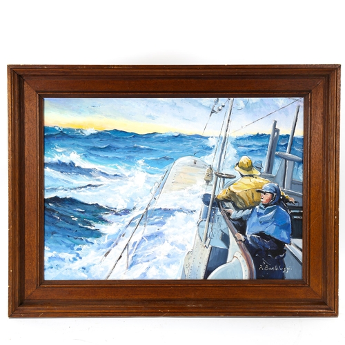 1642 - P Bortoluzzi, oil on canvas, German U-boat, signed, 46cm x 64cm, framed