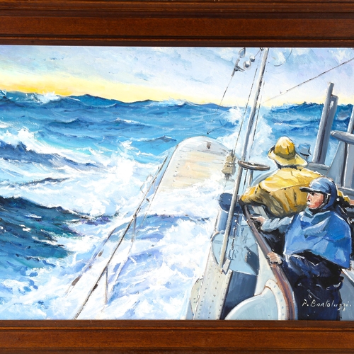 1642 - P Bortoluzzi, oil on canvas, German U-boat, signed, 46cm x 64cm, framed