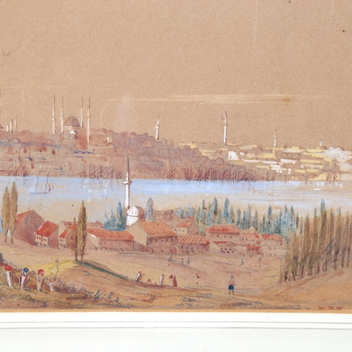 1646 - 19th century watercolour, view of Constantinople, 14cm x 19cm, framed