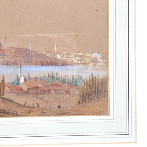 1646 - 19th century watercolour, view of Constantinople, 14cm x 19cm, framed