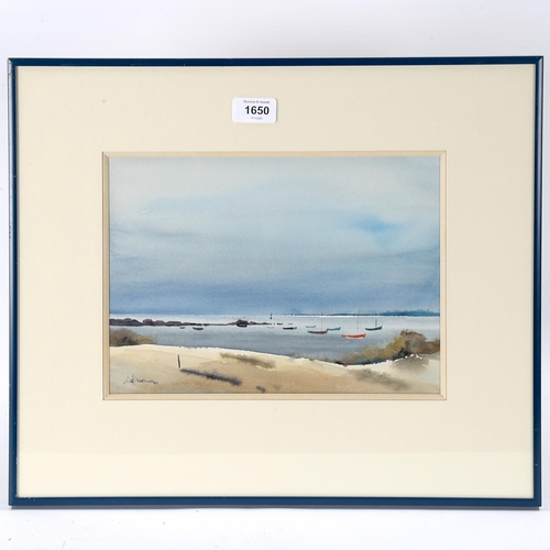 1650 - Jacques Le Guernec, watercolour, coastal scene, signed, 20cm x 29cm, framed