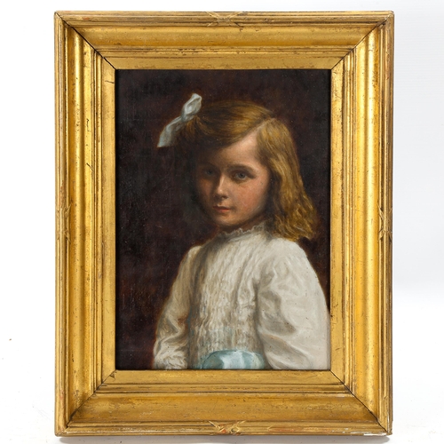 1651 - 19th century oil on board, portrait of a girl, unsigned, 32cm x 23cm, framed